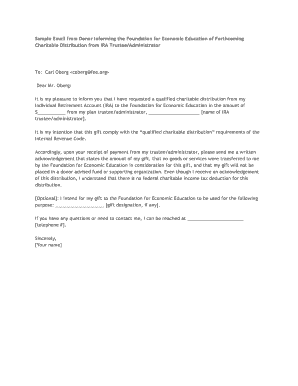Donor IRA Charitable Distribution Notice