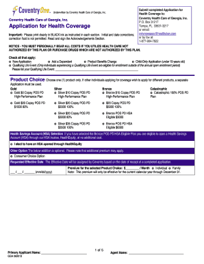 Coventry Health Care of Georgia Application for Health Coverage