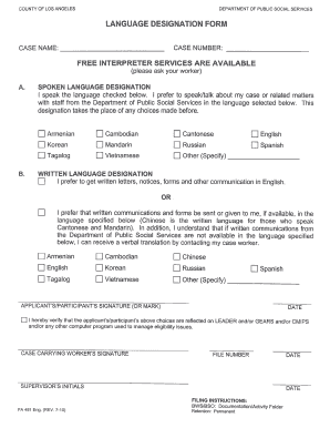 County of Los Angeles Language Designation Form