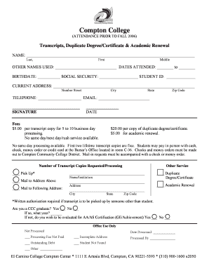 Compton College Transcript Request Form