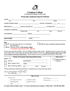 Compton College Transcript Request Form