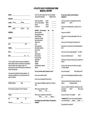 Athletic Health Screening Form