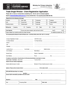 New Zealand Trade Single Window Client Registration Application