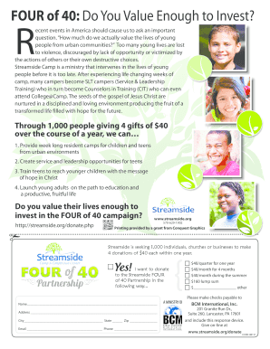 Streamside FOUR of 40 Donation Form