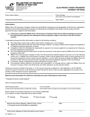 William Penn Life Insurance Payment Authorization Form