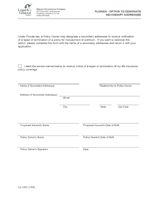 Florida Secondary Addressee Designation Form