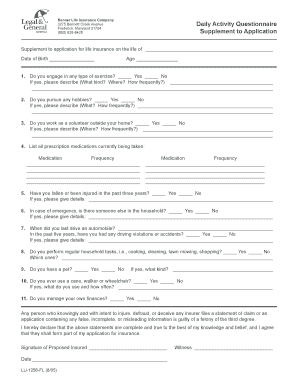 Life Insurance Application Supplement