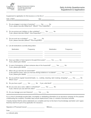 Banner Life Insurance Daily Activity Questionnaire