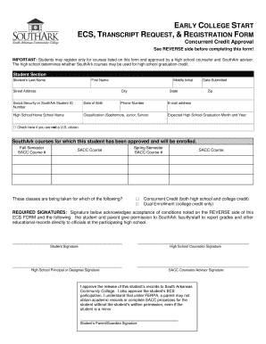 Fillable Online EARLY COLLEGE START TRANSCRIPT REQUEST REGISTRATION ...