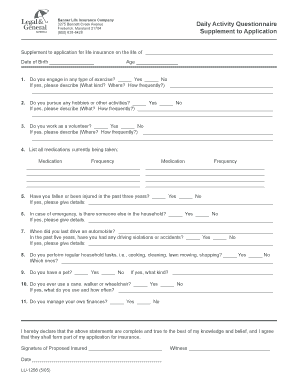 Life Insurance Daily Activity Questionnaire