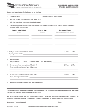 Residence and Foreign Travel Questionnaire