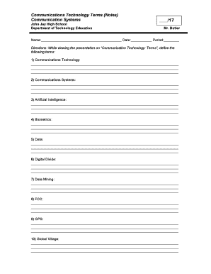 Communications Technology Terms Worksheet