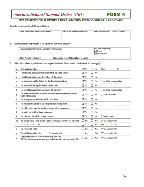 Interjurisdictional Support Orders Parentage Form