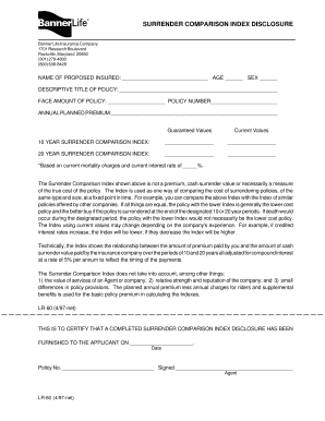 Surrender Comparison Index Disclosure