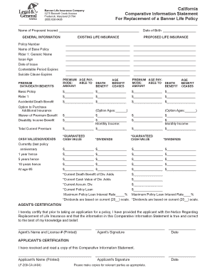 California Life Insurance Replacement Form