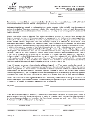 Notice and Consent for HIV Testing