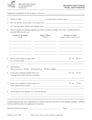 Life Insurance Travel Questionnaire
