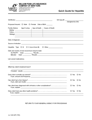 Hepatitis Life Insurance Quick Quote Form