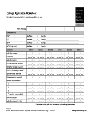 College Application Worksheet