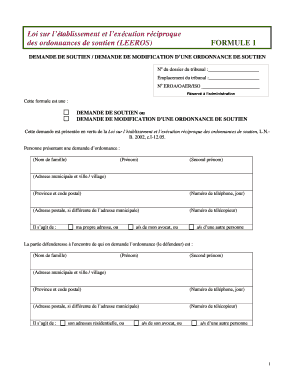 Loi sur l’établissement et l’exécution réciproque des ordonnances de soutien (LEEROS) FORMULE 1