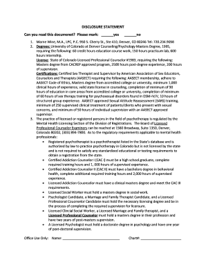 Disclosure Statement for Psychotherapy Services