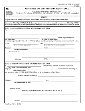 Air Carrier and Other Records Request (PRIA)
