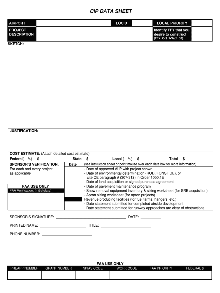Fillable Online ipv6 faa Capital Improvement Plan Data Sheet Project