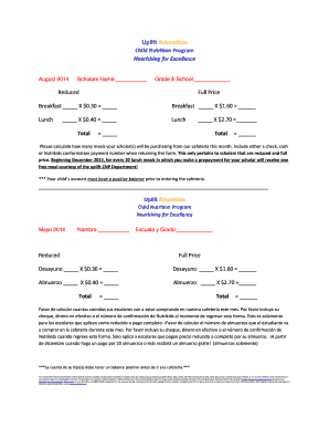 Uplift Education Child Nutrition Program Meal Payment Form
