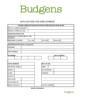 UK Employment Application Form