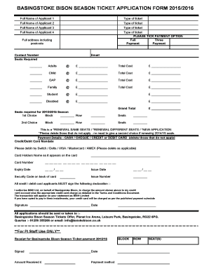 Basingstoke Bison Season Ticket Application Form