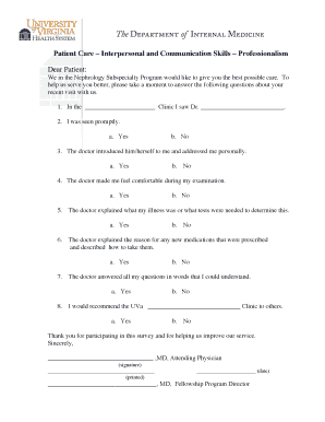 Patient Feedback Form for Nephrology Clinic