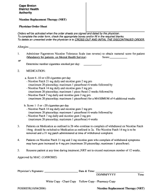 Nicotine Replacement Therapy Order Sheet