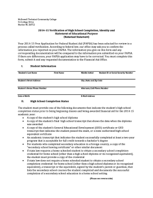 2014-15 Verification of High School Completion Form