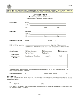 Disadvantage Business Enterprise Letter of Intent