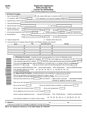 North Carolina Sales and Use Tax Registration Application