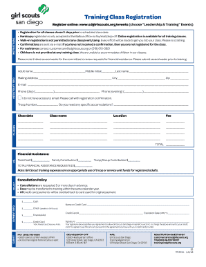 Girl Scouts Training Class Registration Form
