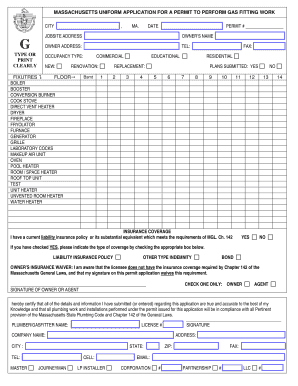 Massachusetts Gas Fitting Work Permit Application