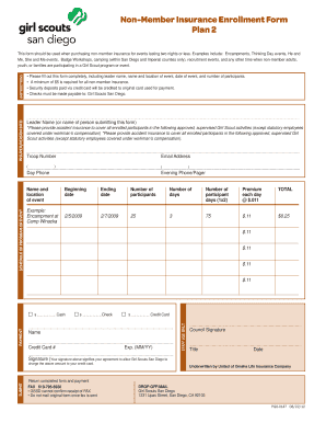 Girl Scouts Non-Member Insurance Enrollment Form