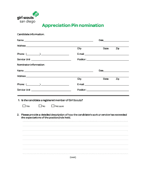 Girl Scouts Appreciation Pin Nomination Form