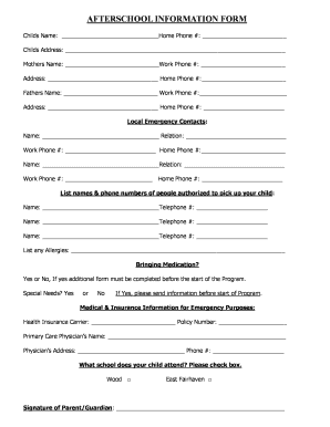 Afterschool Information Form