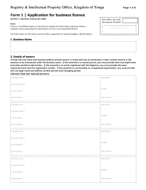 Tonga Business Licence Application Form