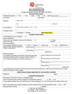 Brant United Way Donation Form