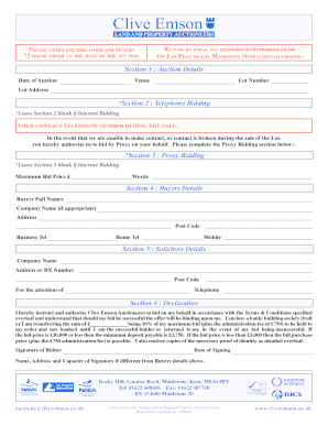 Clive Emson Auction Proxy Bidding Form