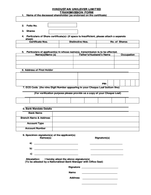 Hindustan Unilever Share Transmission Form