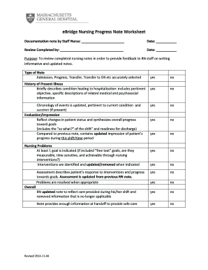 Nursing Progress Note Worksheet