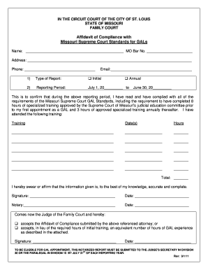 Fillable Online Affidavit of Compliance with Missouri Supreme Court Fax ...