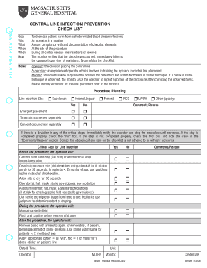 Central Line Infection Prevention Checklist