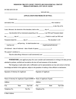 Application for Probate of Will