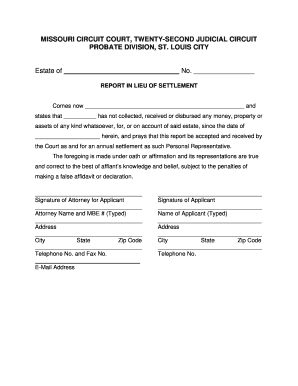Missouri Report in Lieu of Settlement