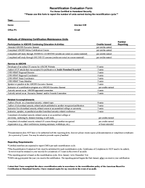 Recertification Evaluation Form for Homeland Security